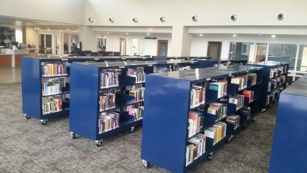 BCI Mobile Steel Library Shelving by BCI Used at the Bay College