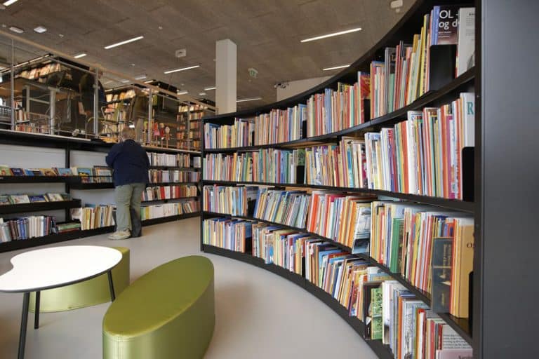 London End Panels and Canopy Tops on Radius Steel Shelving - BCI Libraries